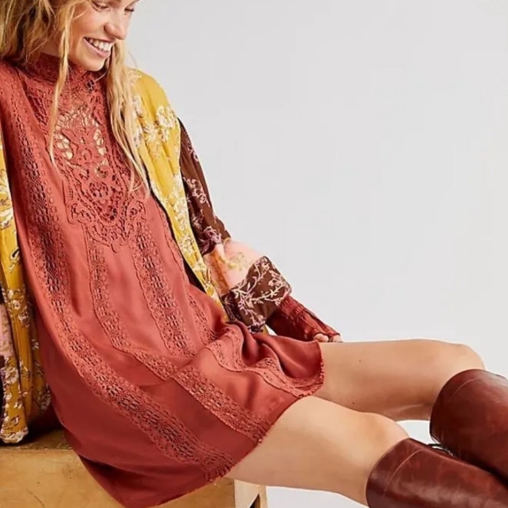 NWOT Free People One Vienna Mini Dress - Large/Burgundy